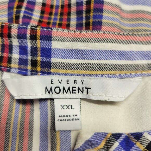 Every Moment XXL White Red Blue Button Up Longsleeve Lightweight Plaid Blouse - Picture 8 of 9